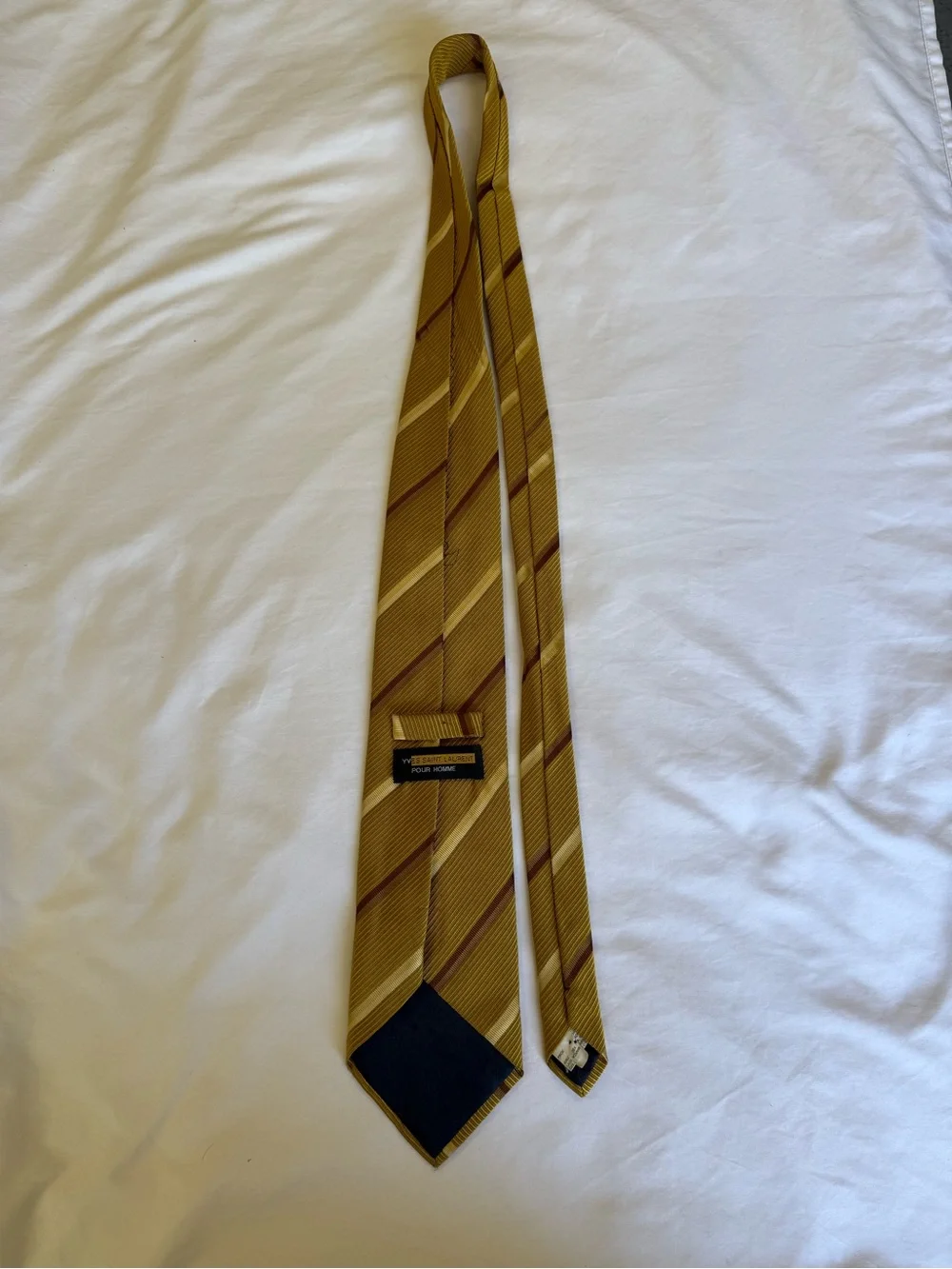 Yves Saint Laurent Pair of Striped Silk Ties in Yellow and Navy